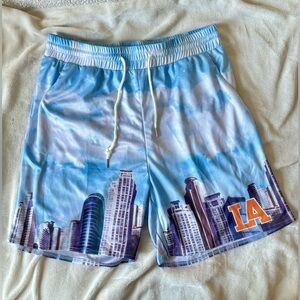 EUC-ROMWE Men’s LA basketball shorts. Size Lg. City Scape print *Smoke Free Home